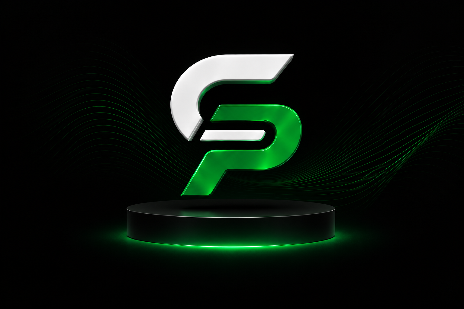 CartivoPro's white and emerald monogram above an illuminated black platform